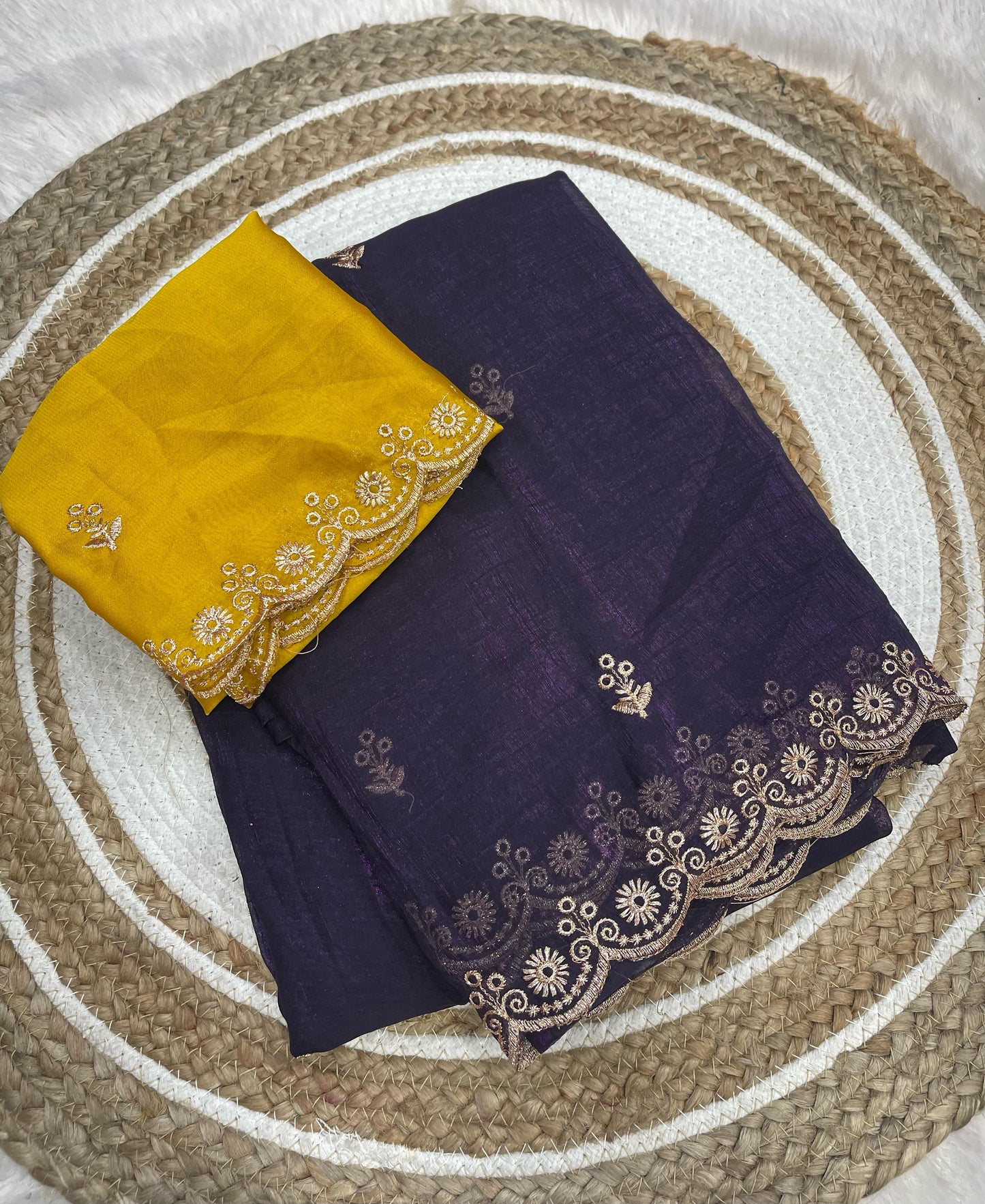 Chiffon crush saree Purple Colour