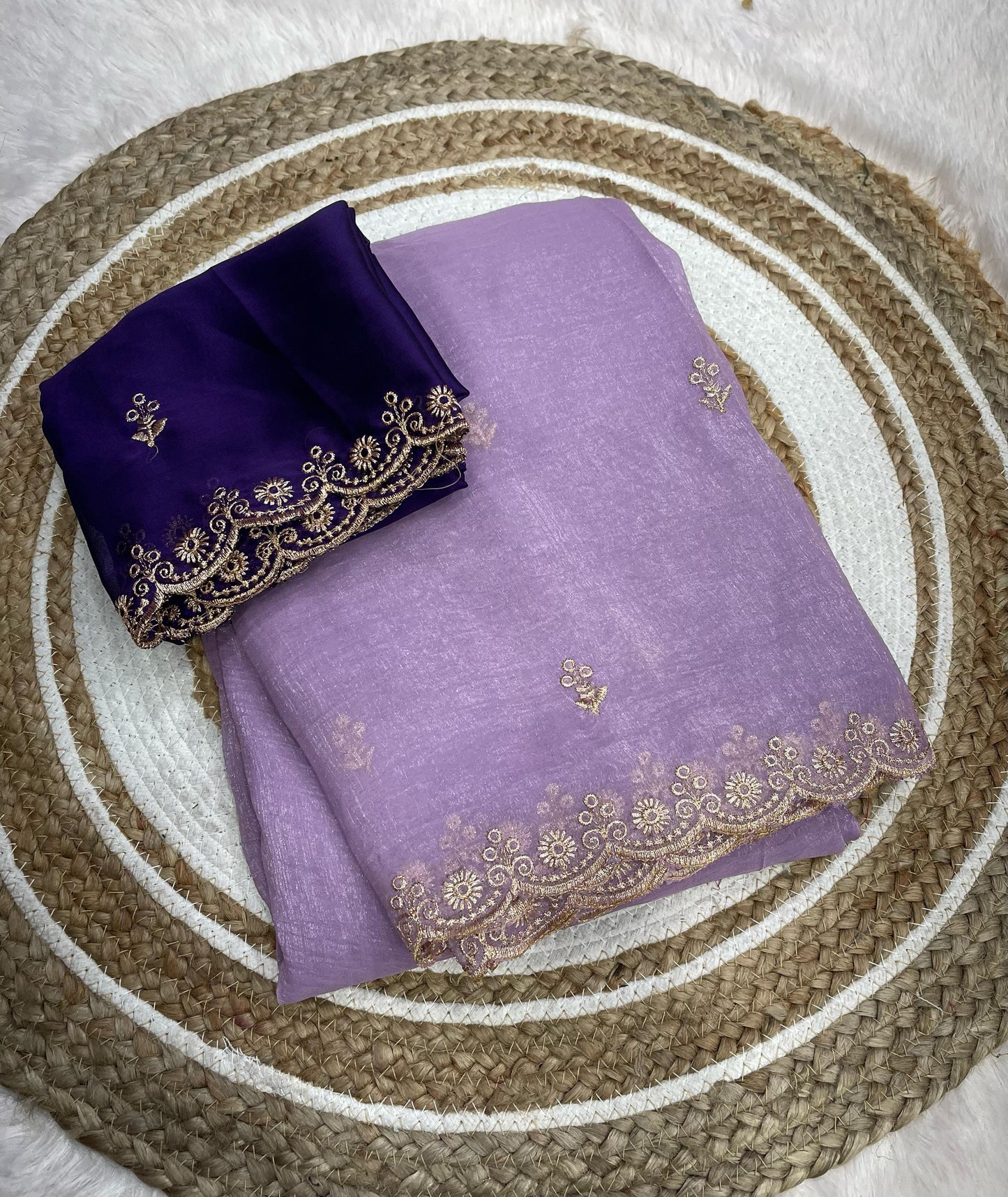 Chiffon crush saree Lavender Colour