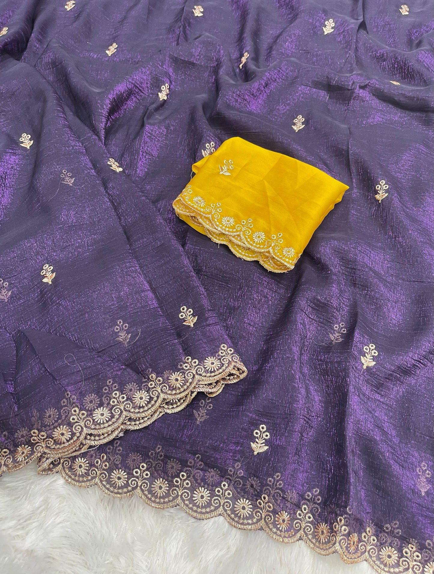 Chiffon crush saree Purple Colour