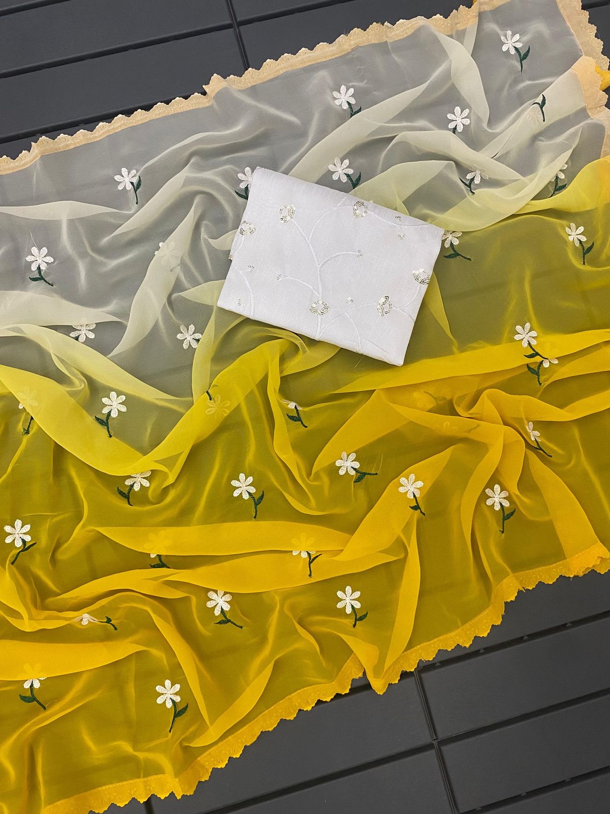 GEORGTTE PADDING SAREES YELLOW COLOUR