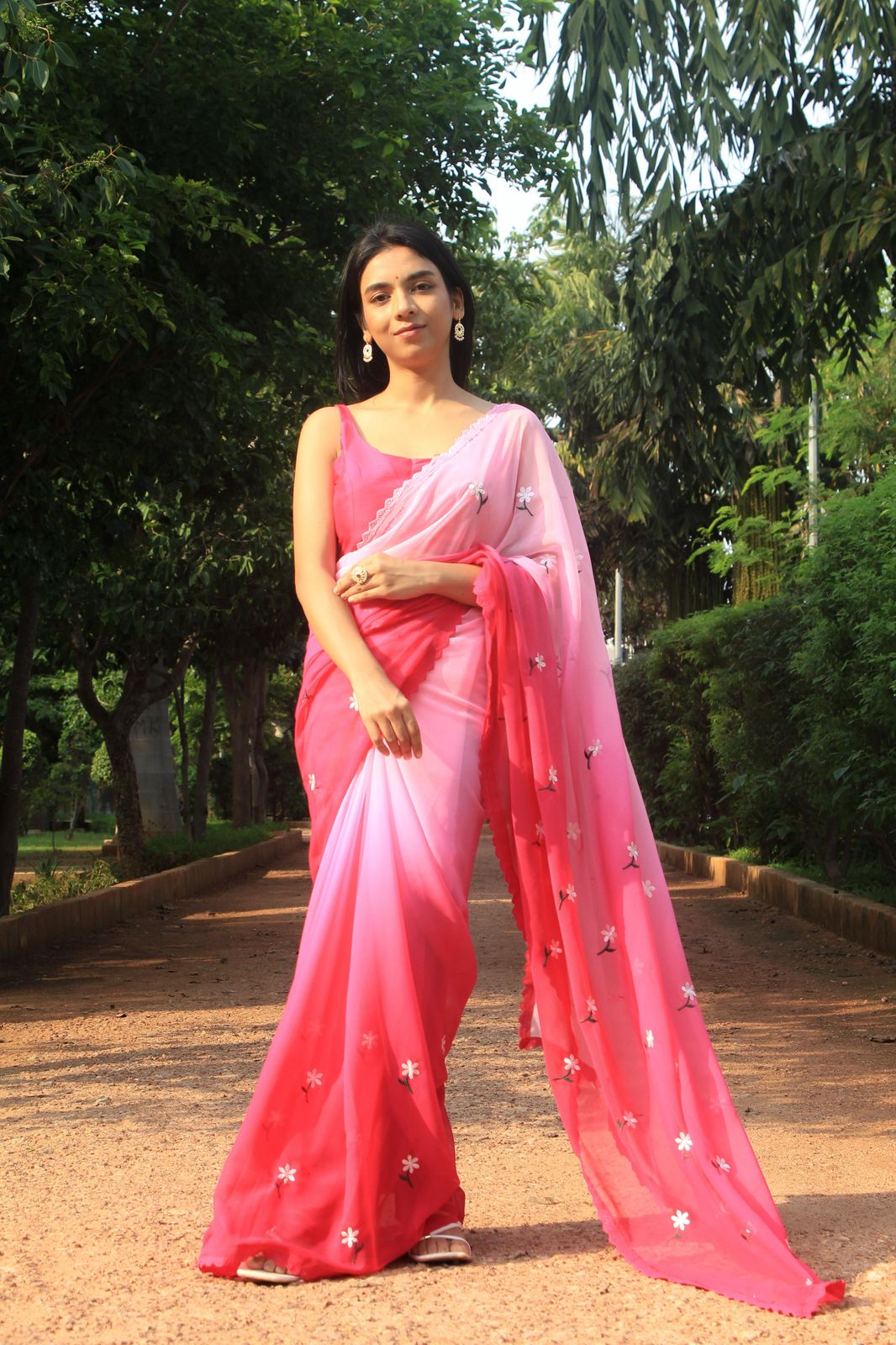 GEORGTTE PADDING SAREES Pink Colour