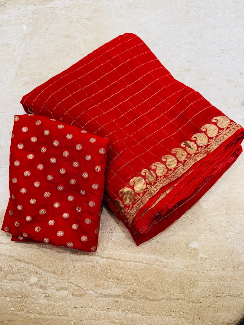 Viscose Georgette Saree With Dola Viscose Blouse