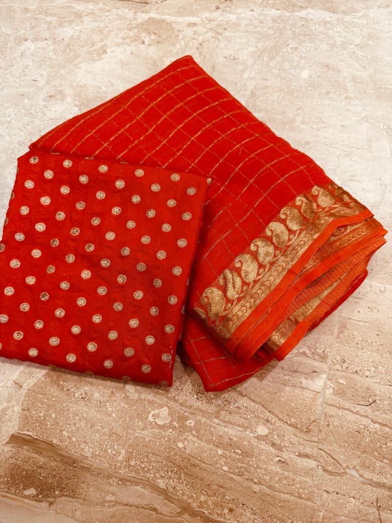 Viscose Georgette Saree With Dola Viscose Blouse