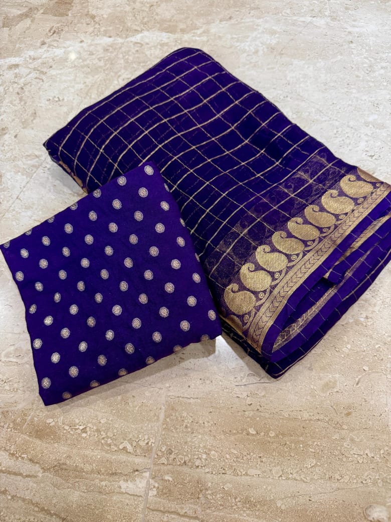 Viscose Georgette Saree With Dola Viscose Blouse