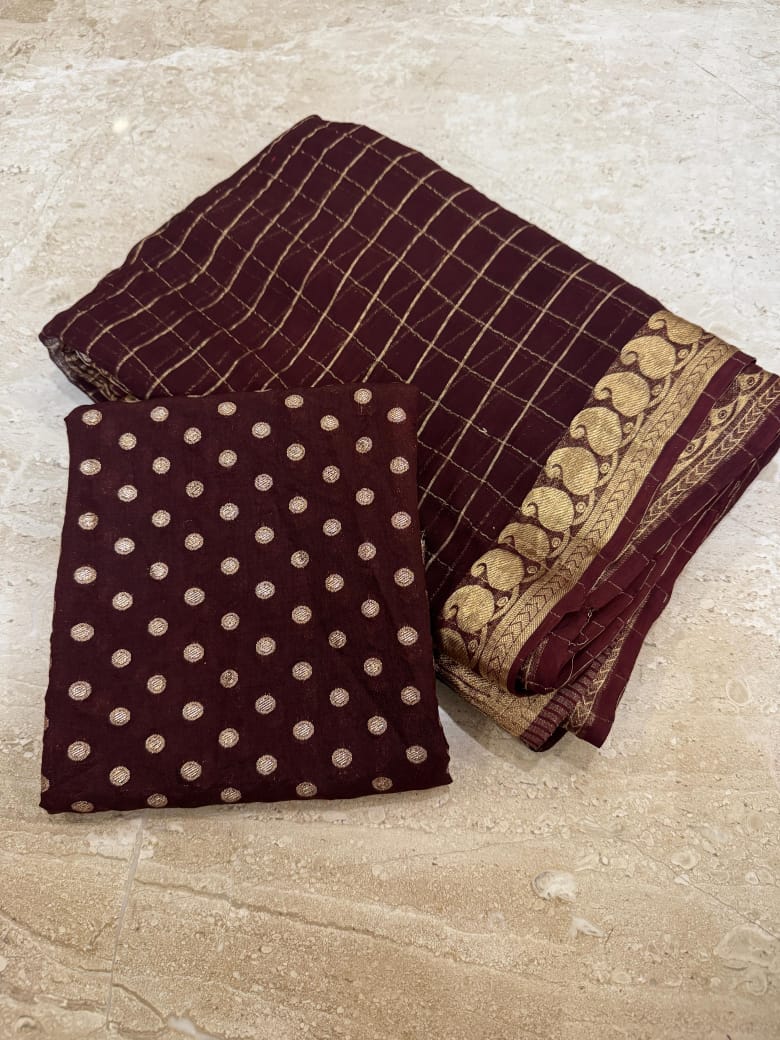 Viscose Georgette Saree With Dola Viscose Blouse