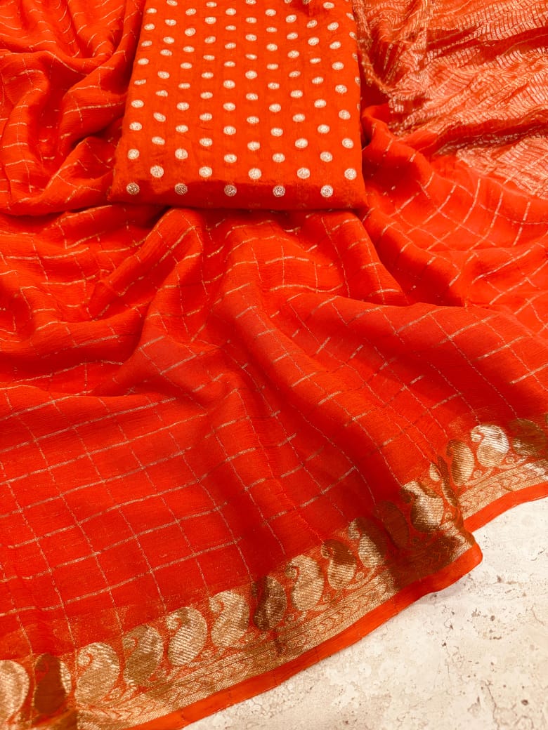 Viscose Georgette Saree With Dola Viscose Blouse