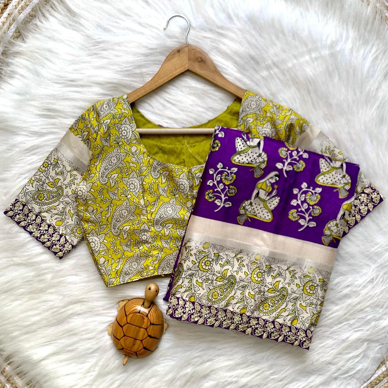 Soft Cotton Silk Fabric With Kalamkari Print All Over Saree