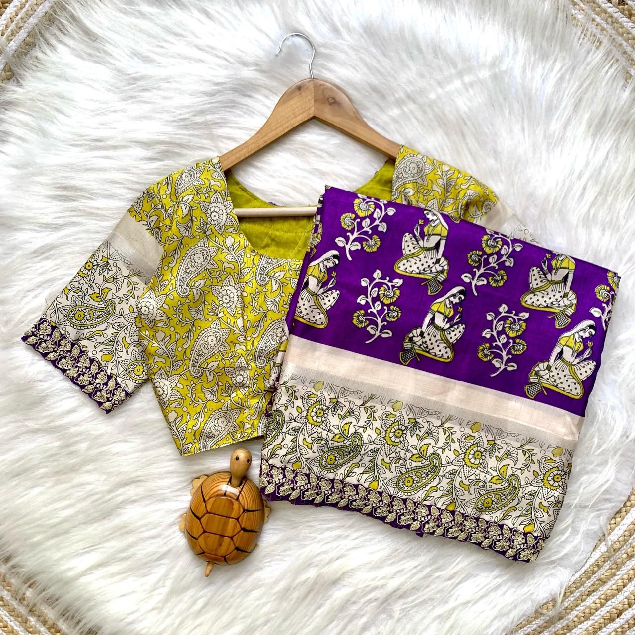 Soft Cotton Silk Fabric With Kalamkari Print All Over Saree
