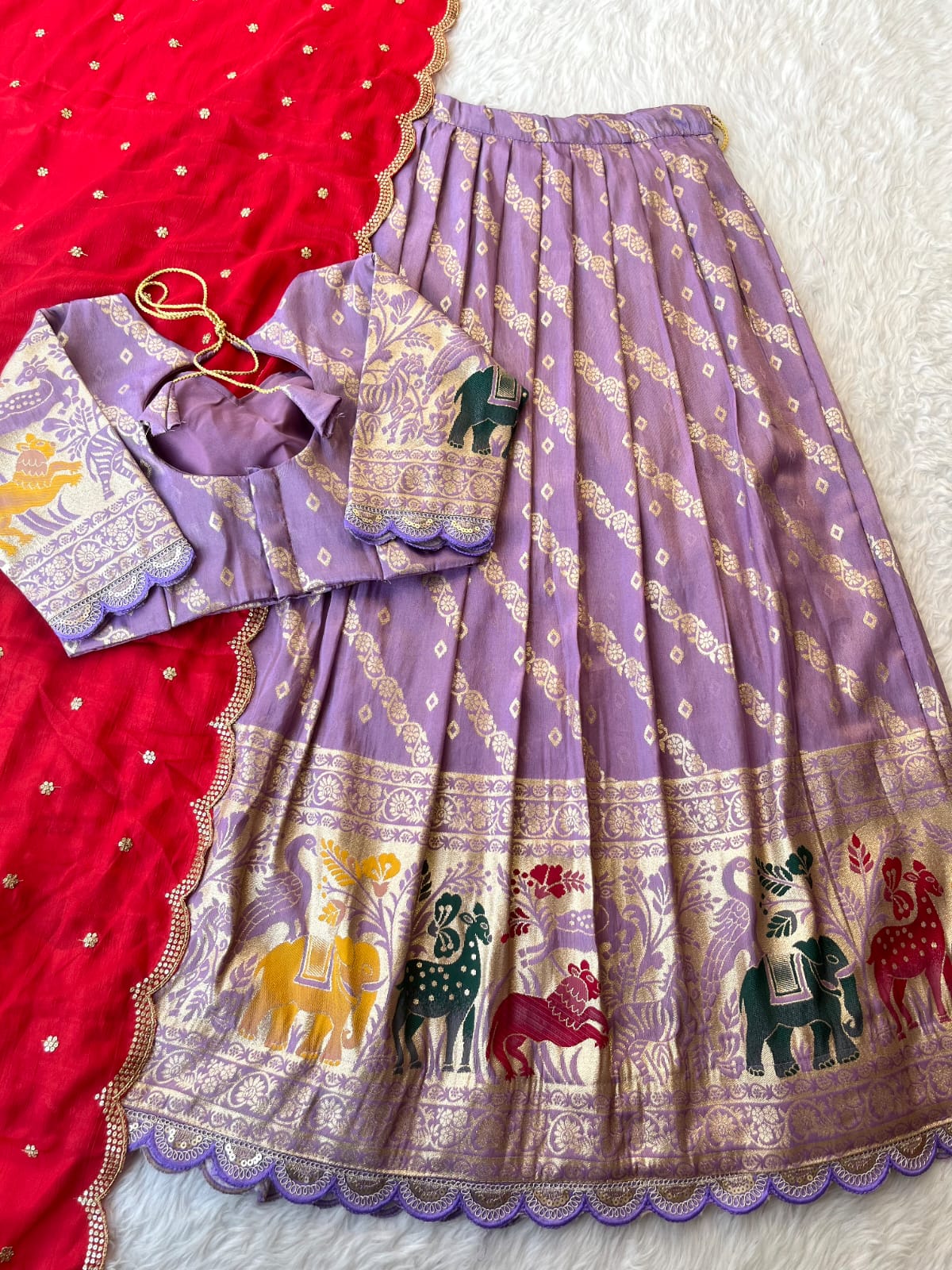 Viscose tissue silk with embroidery cut work lace Lehengha