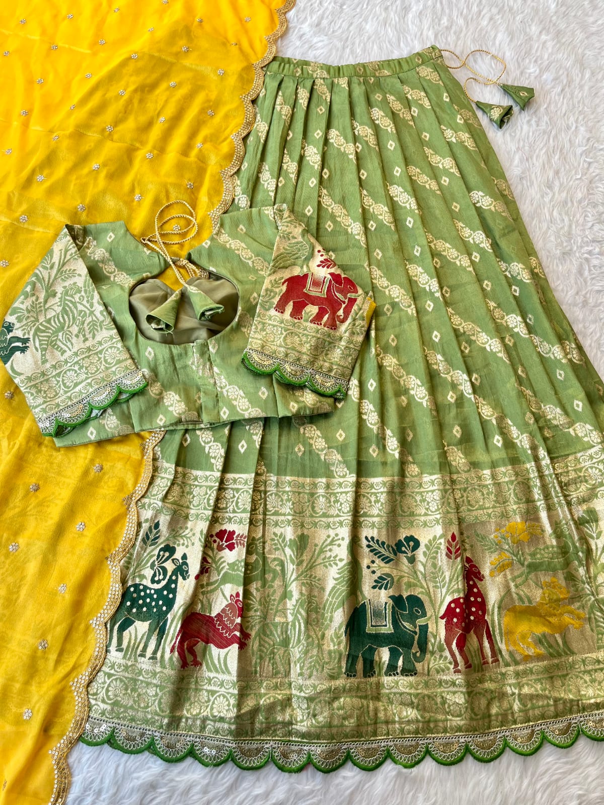 Viscose tissue silk with embroidery cut work lace Lehengha