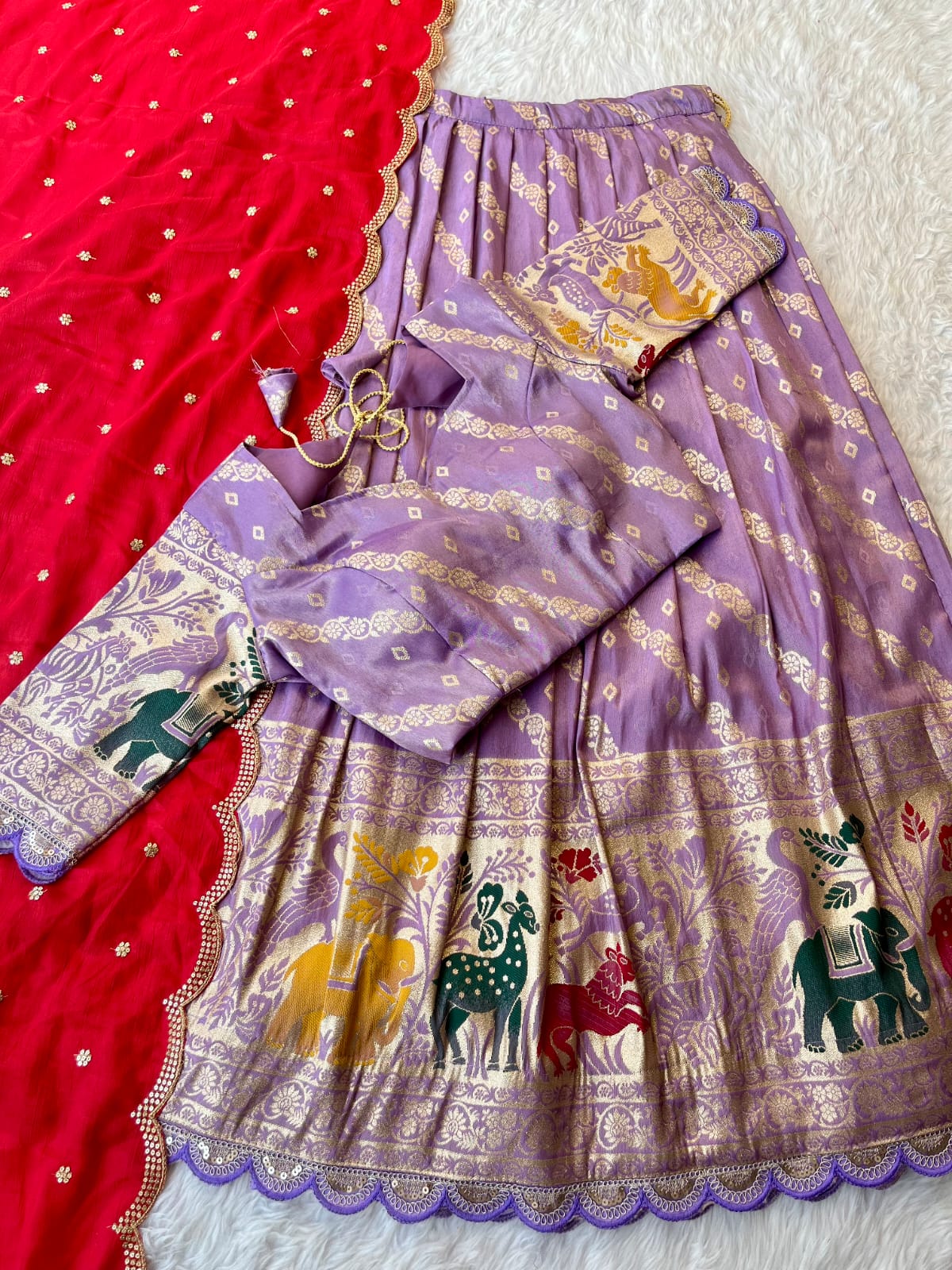 Viscose tissue silk with embroidery cut work lace Lehengha