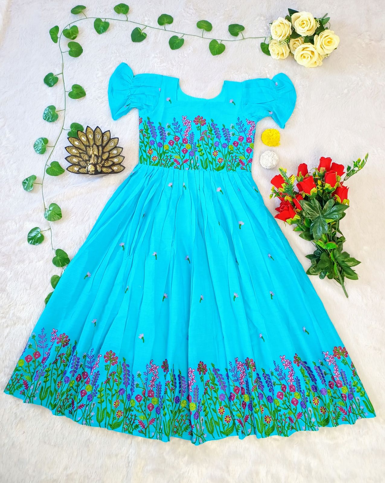 Premium Cora Cotton With Multi Colour Thread Work