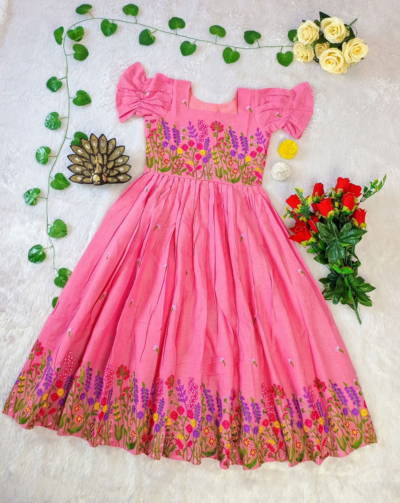 Premium Cora Cotton With Multi Colour Thread Work