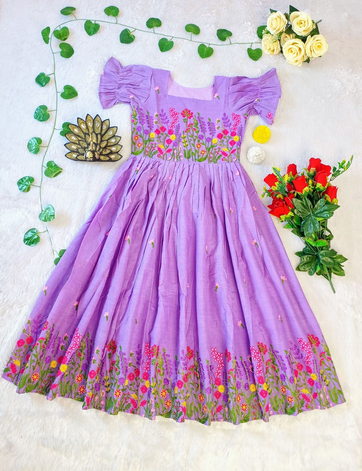 Premium Cora Cotton With Multi Colour Thread Work