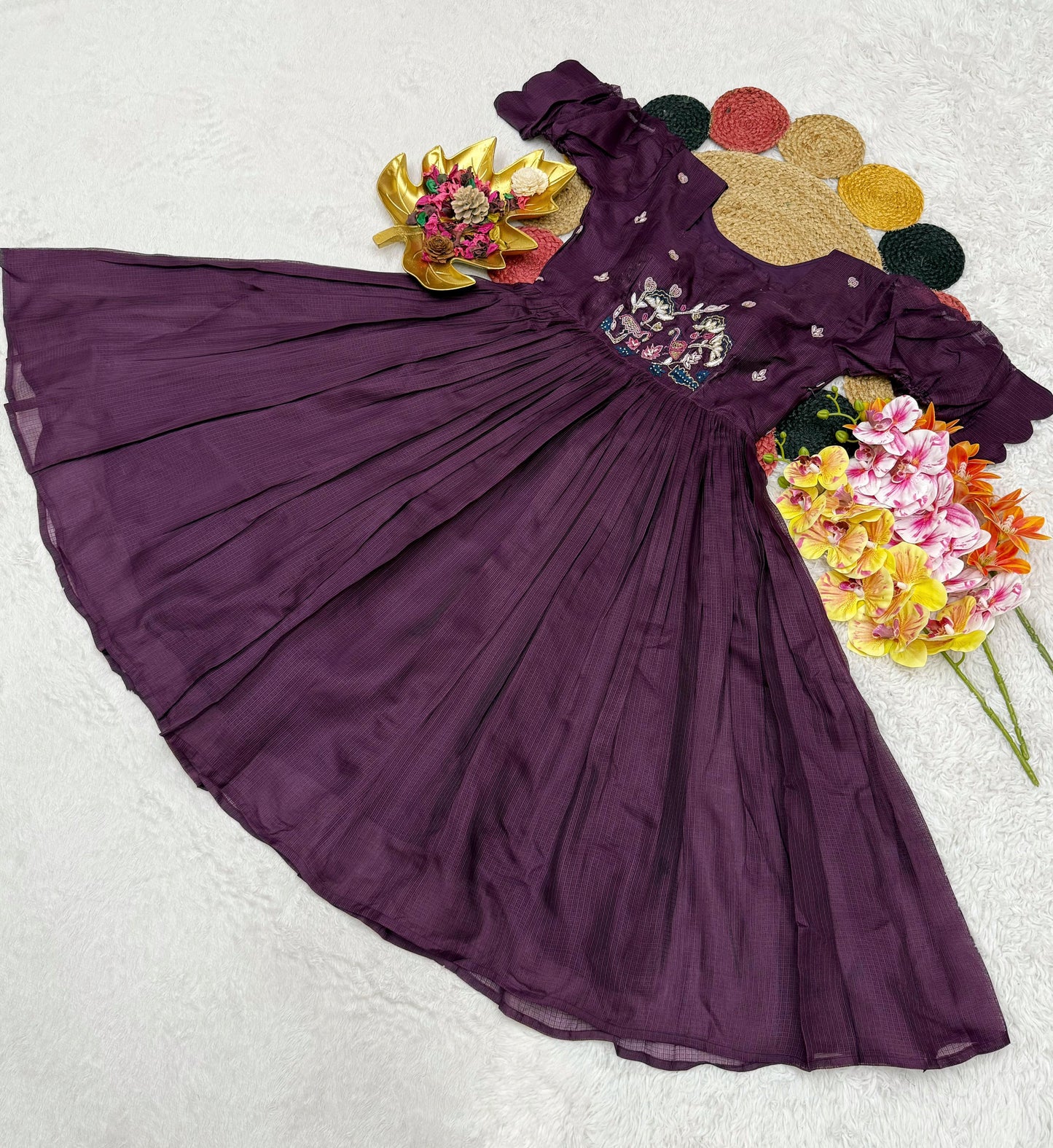 Kora Checks Cotton Maggam work gowns
