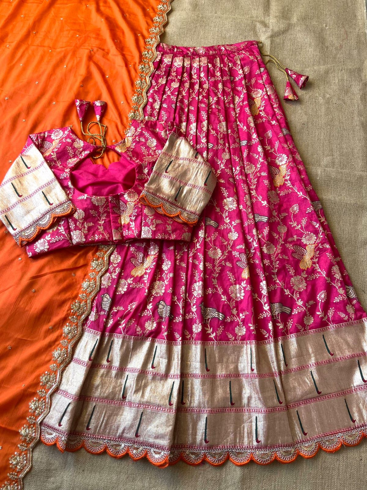 Flower Concept with Muniya paithani border fully stitched lehengas