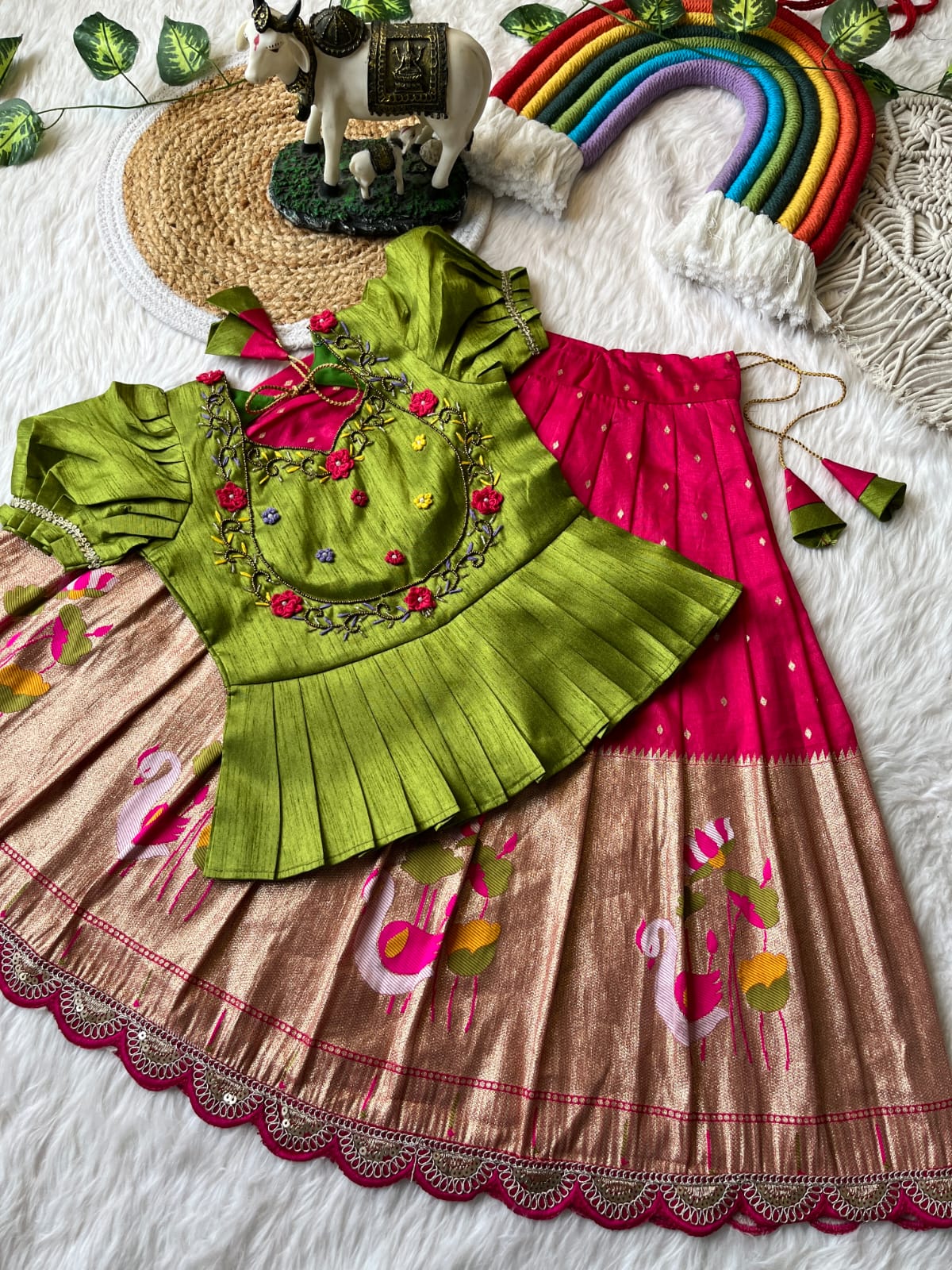 Bangalory silk with handwork crop top set