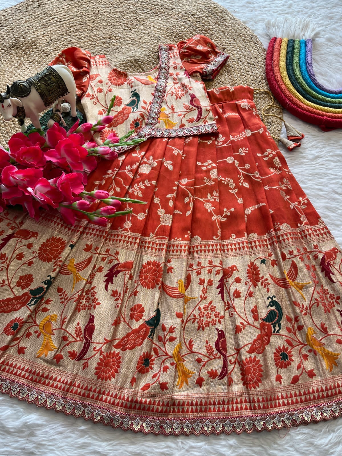 Kids Lehenga Paithani Sets For Festival