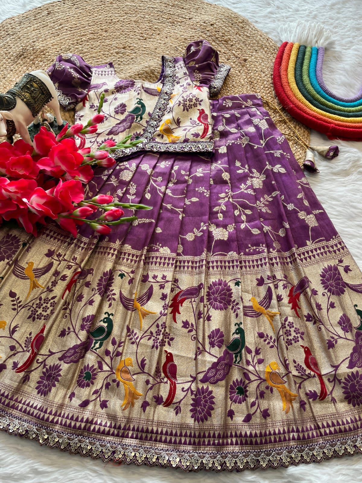 Kids Lehenga Paithani Sets For Festival