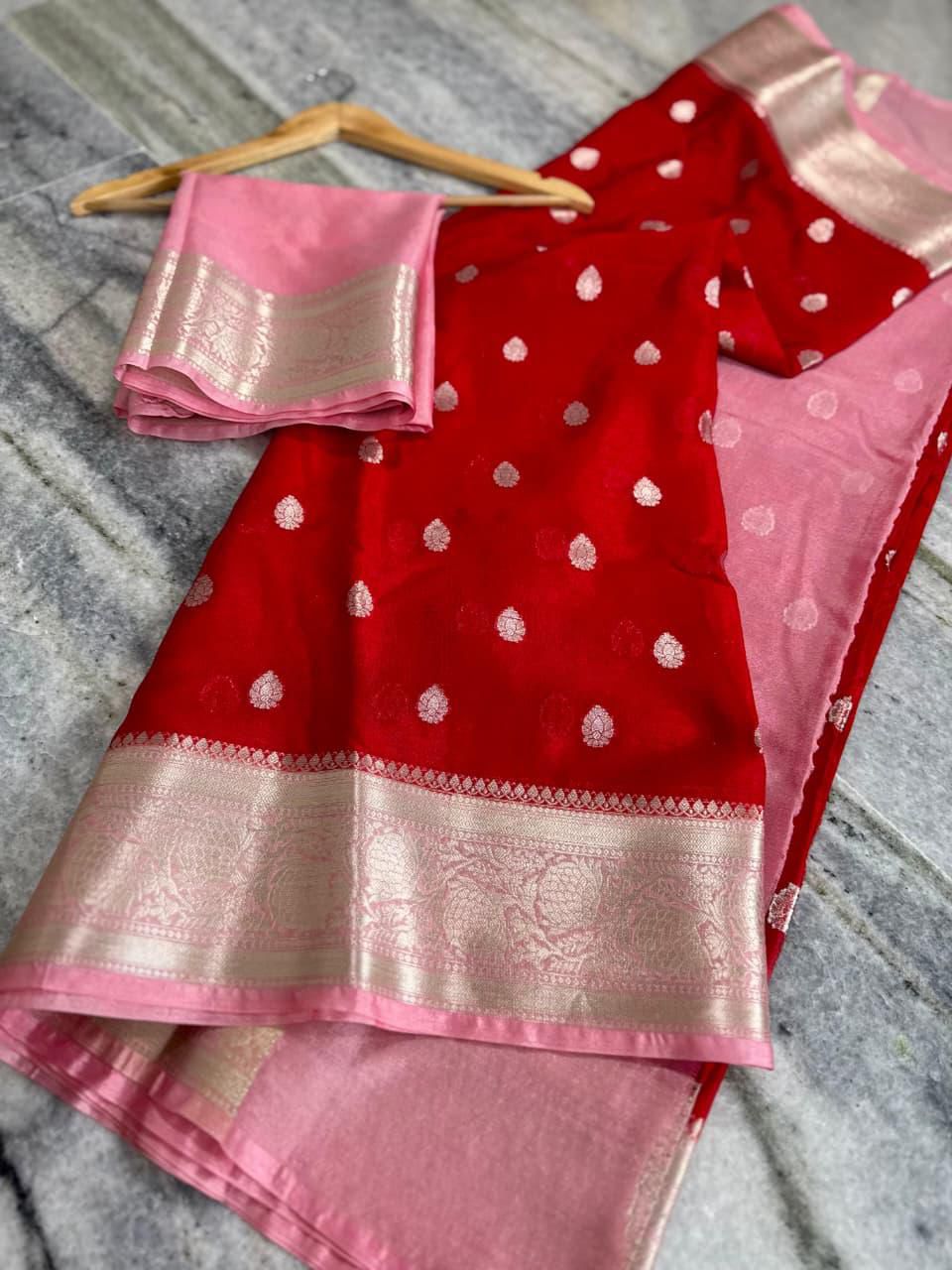 Bnarasi warm silk fabric Fancy trending contrast border Sarees