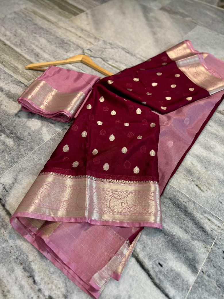Bnarasi warm silk fabric Fancy trending contrast border Sarees