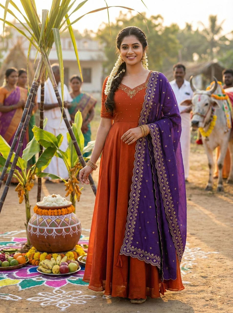 Maggam Work Vichitra Silk Gown with Dupatta