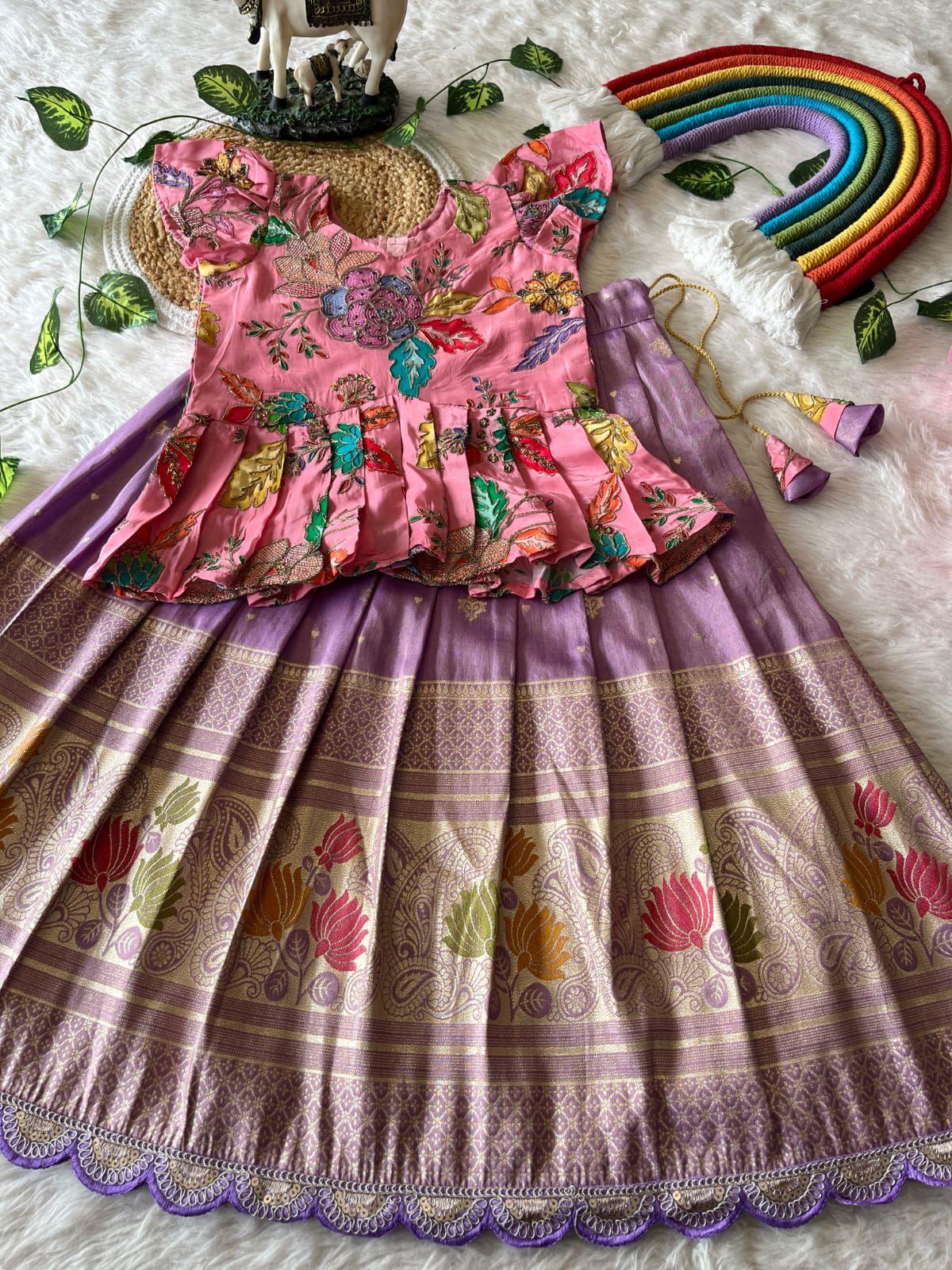 Lotus Love Tissue Silk Kids Lehenga