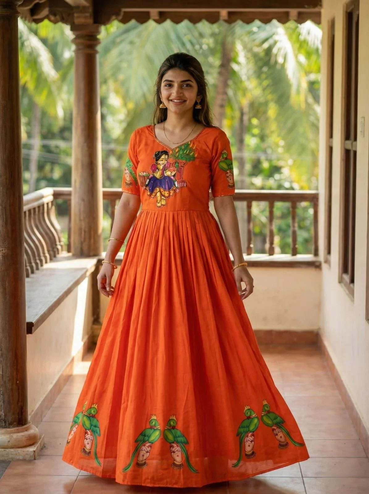 Sreeleela Kalamkari Print Muslin Gown