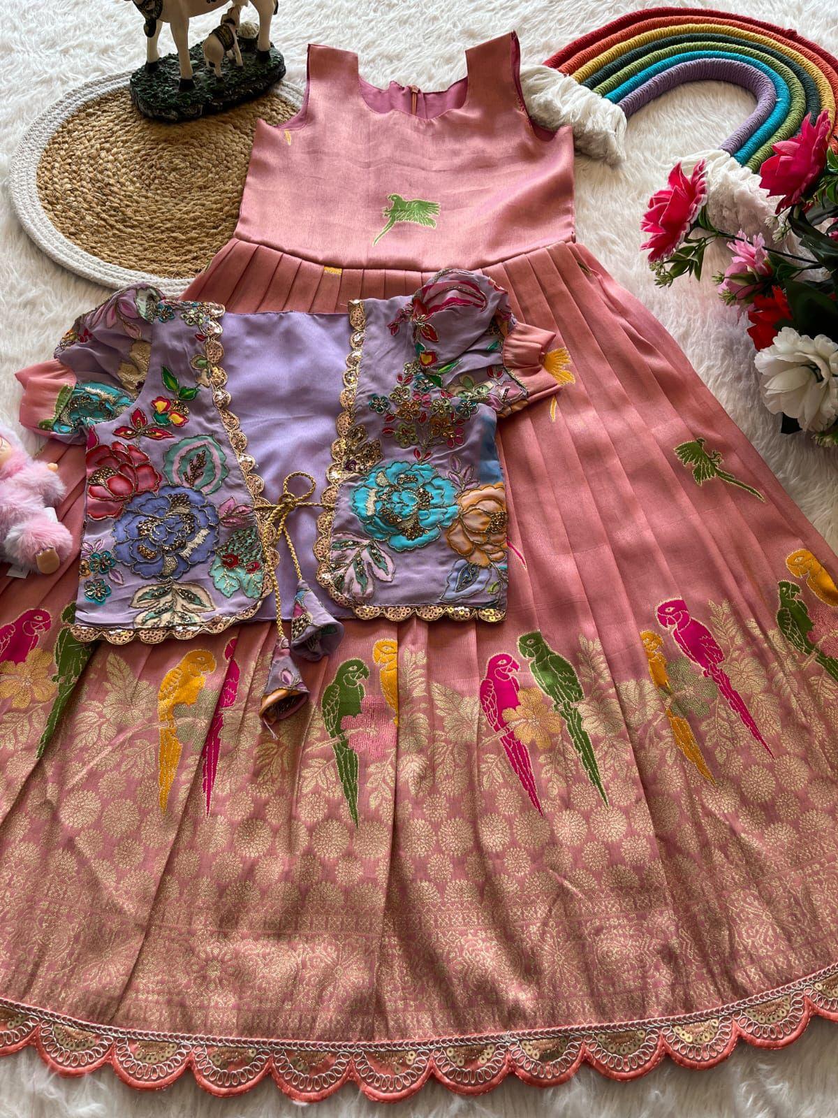 Chiluka Parrot Weaving Kids Gown with Coat