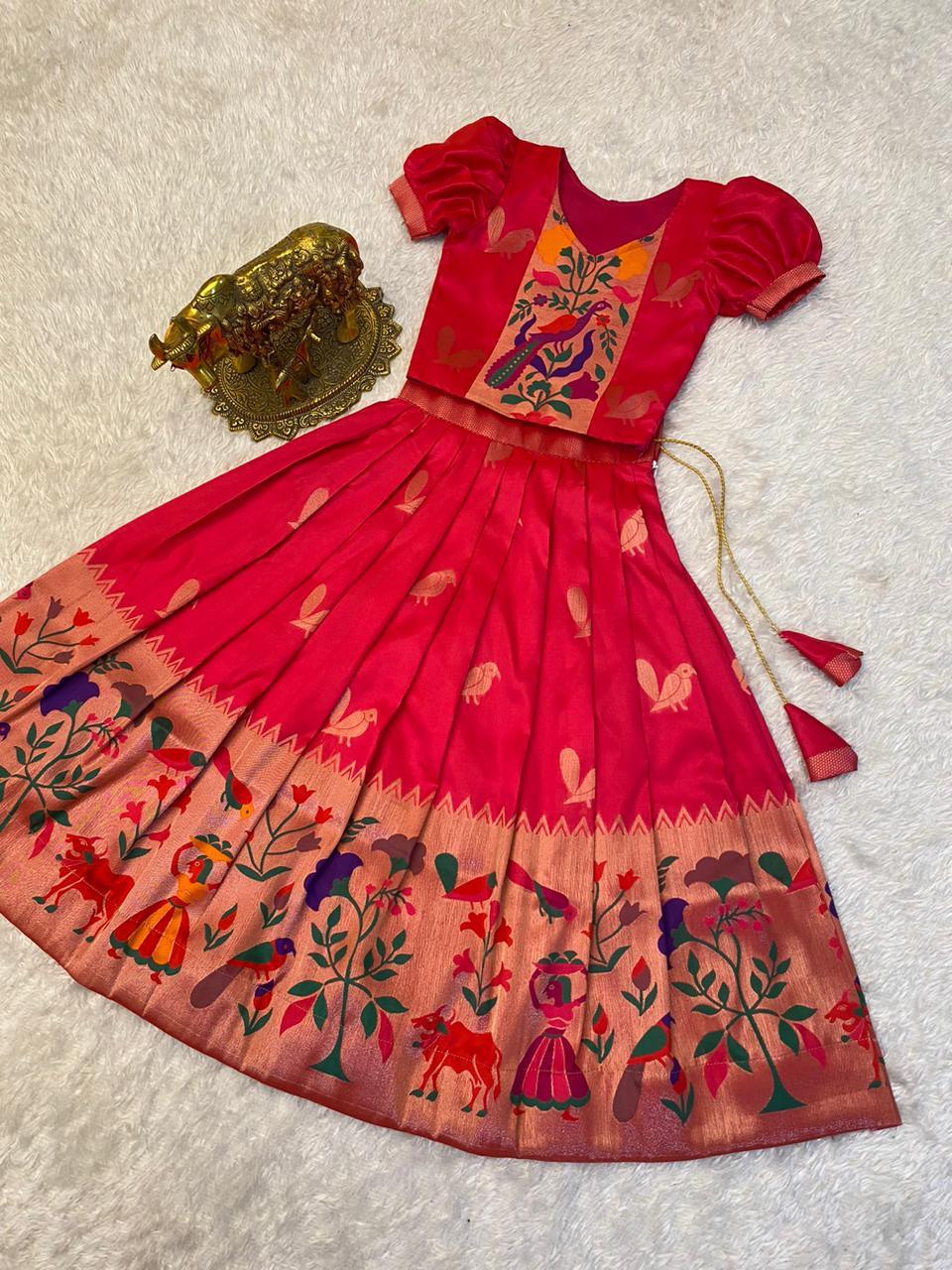 Paithani Crop Top Kids Dresses