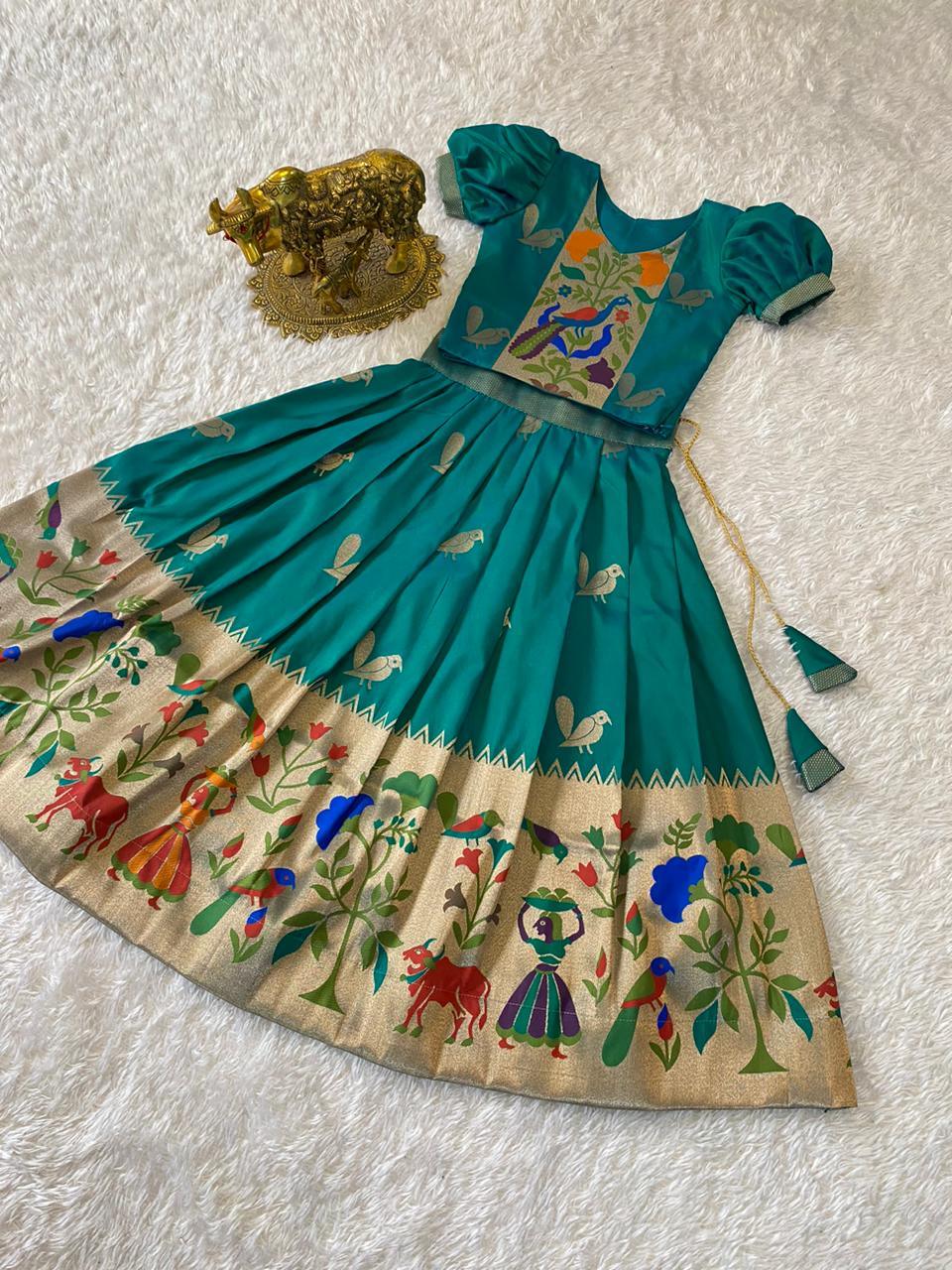 Paithani Crop Top Kids Dresses