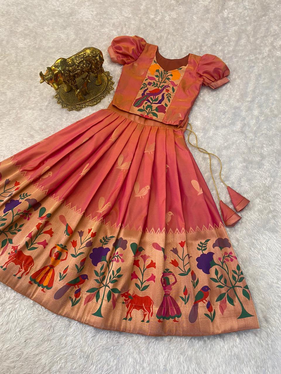 Paithani Crop Top Kids Dresses