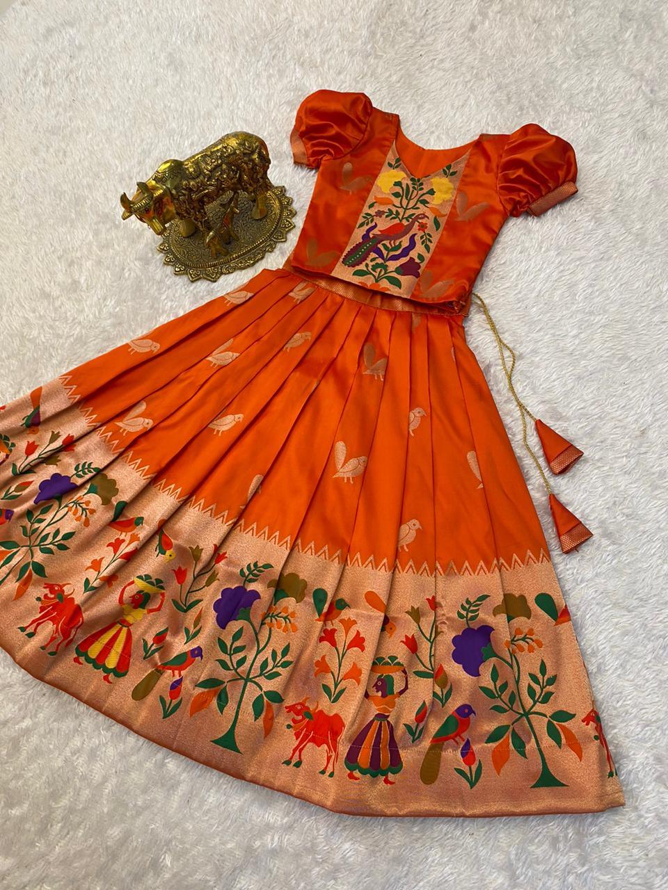 Paithani Crop Top Kids Dresses