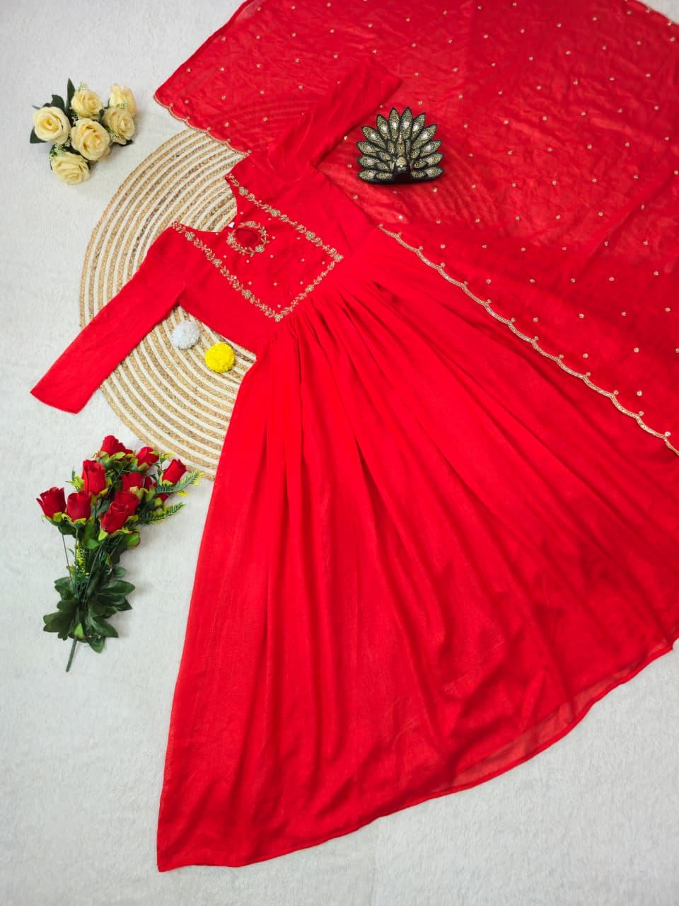 Premium Vichitra Silk with Maggam Hand Work Dresses