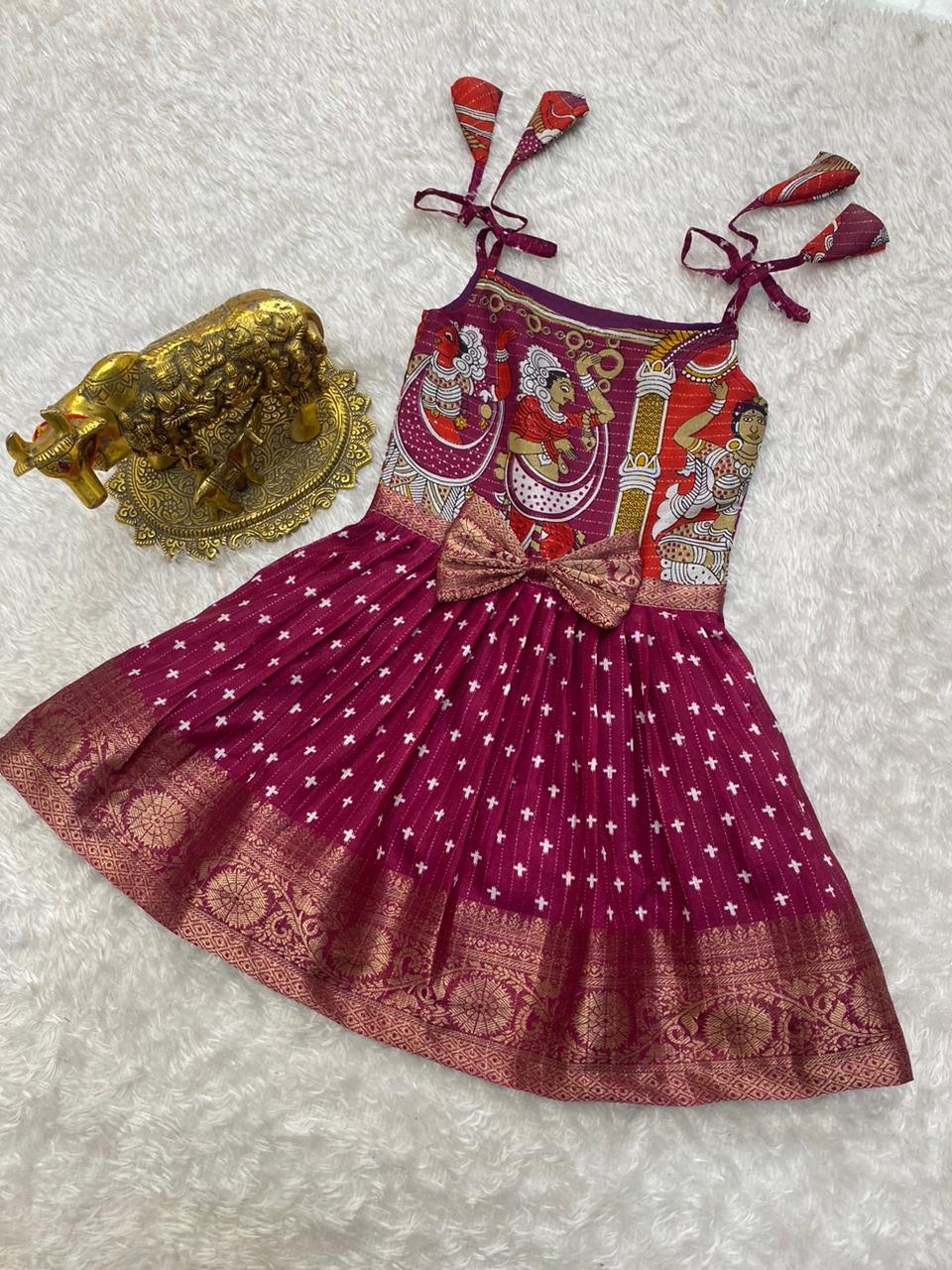 Super Trendy Kalamkari Frocks for Kids