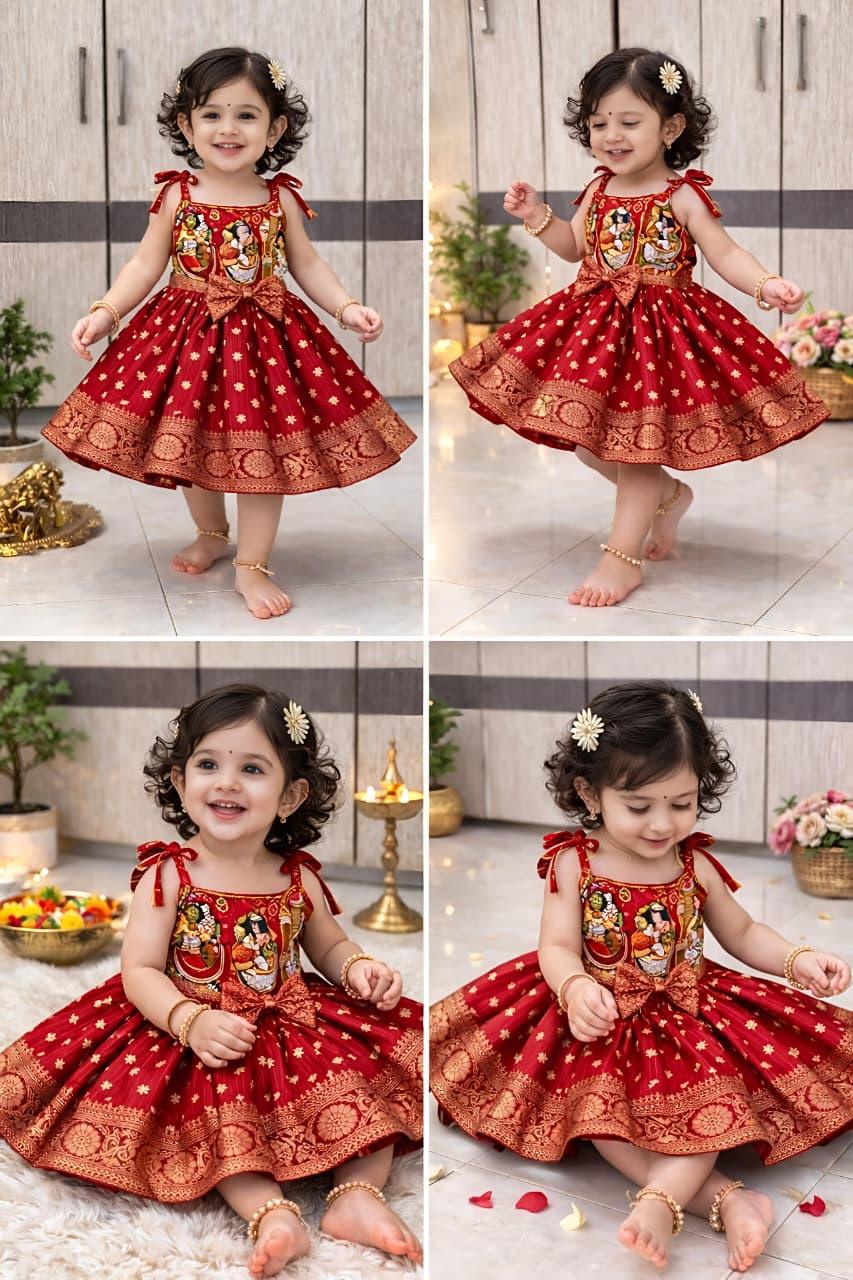 Super Trendy Kalamkari Frocks for Kids