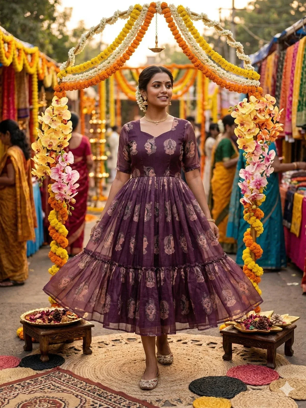 Pure Chanderi Kalamkari Printed Gowns