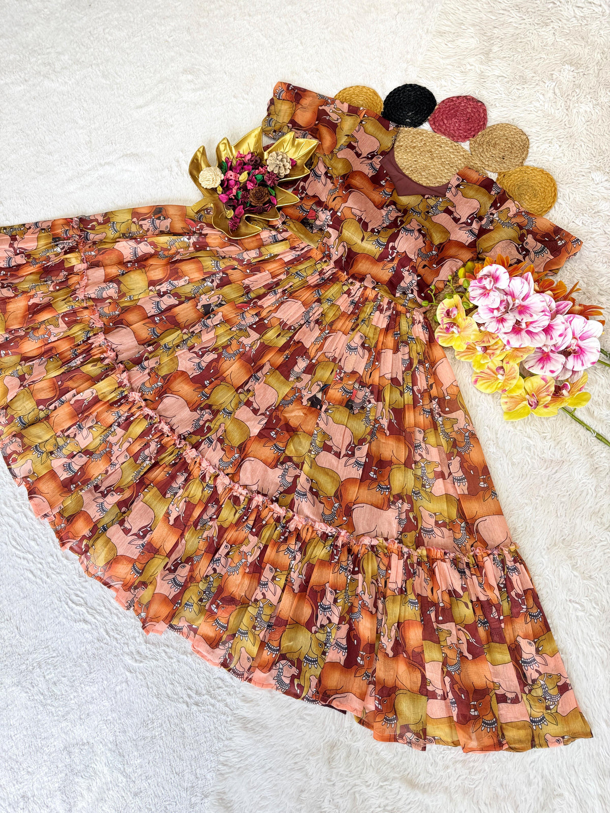 Pure Chanderi Kalamkari Printed Gowns