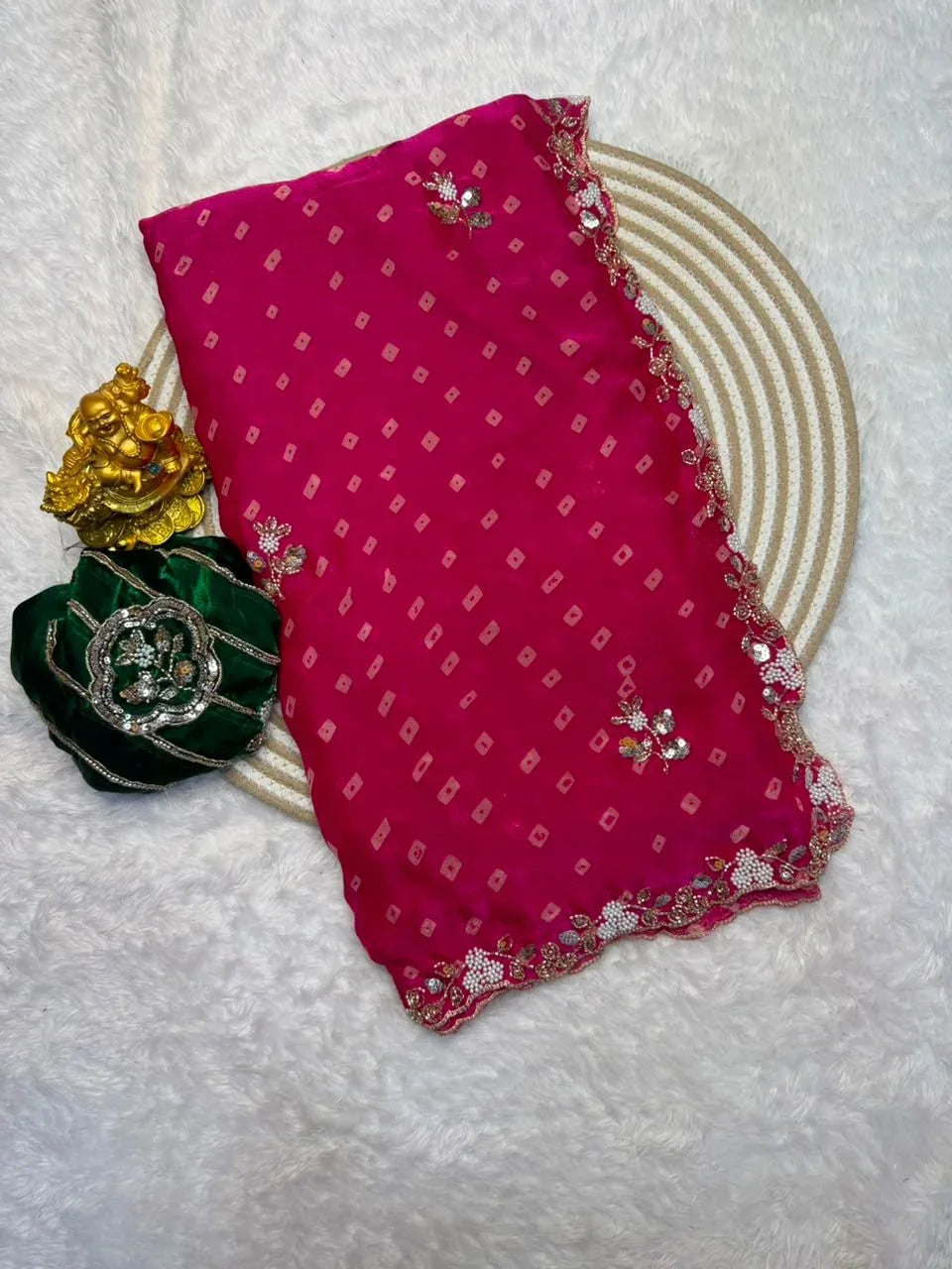 Meera Space Silk Bandhani Beads Work Saree