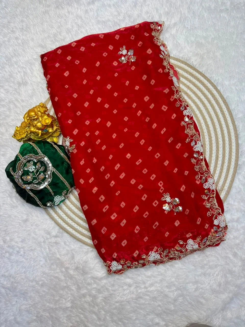 Meera Space Silk Bandhani Beads Work Saree