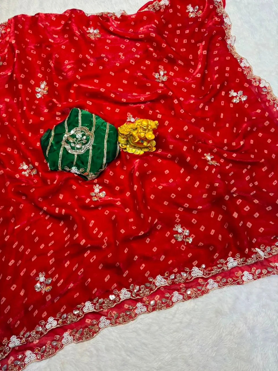 Meera Space Silk Bandhani Beads Work Saree