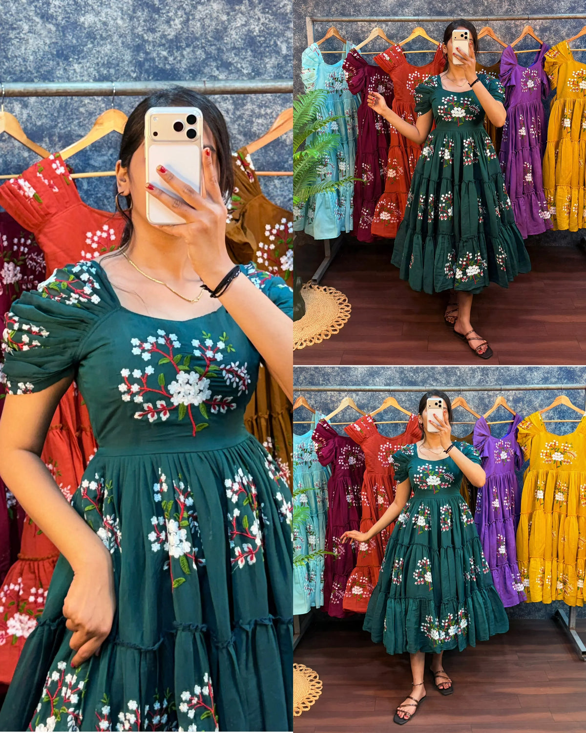 Seven Colour Embroidery Midi Gown