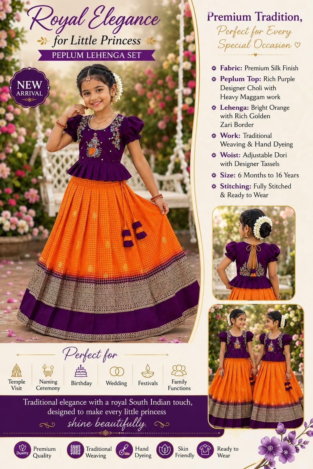 Gopika Maggam Work Kids Peplum Lehenga