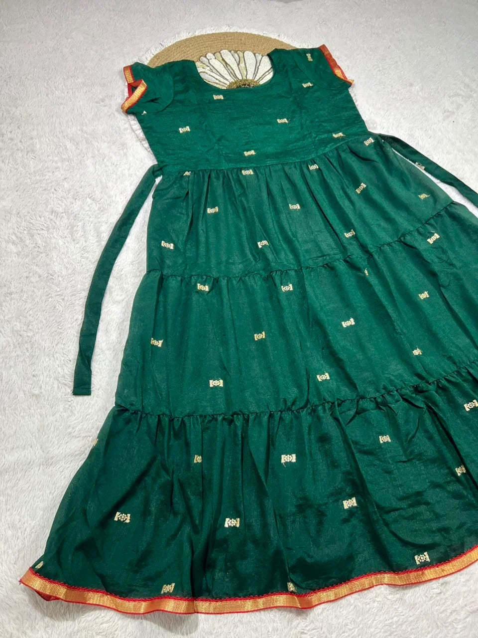 Greeny Tiered Anarkali Midi Dress