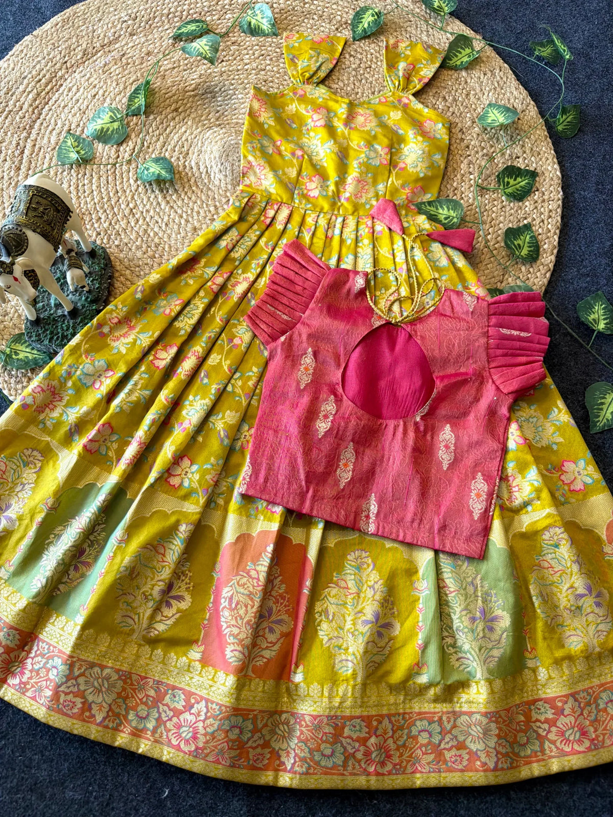 Kundana Tissue Silk Kids Gown with Coat