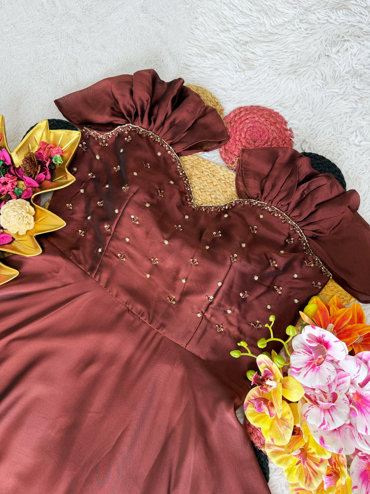 Doll Maggam Work Rangoli Silk Gown
