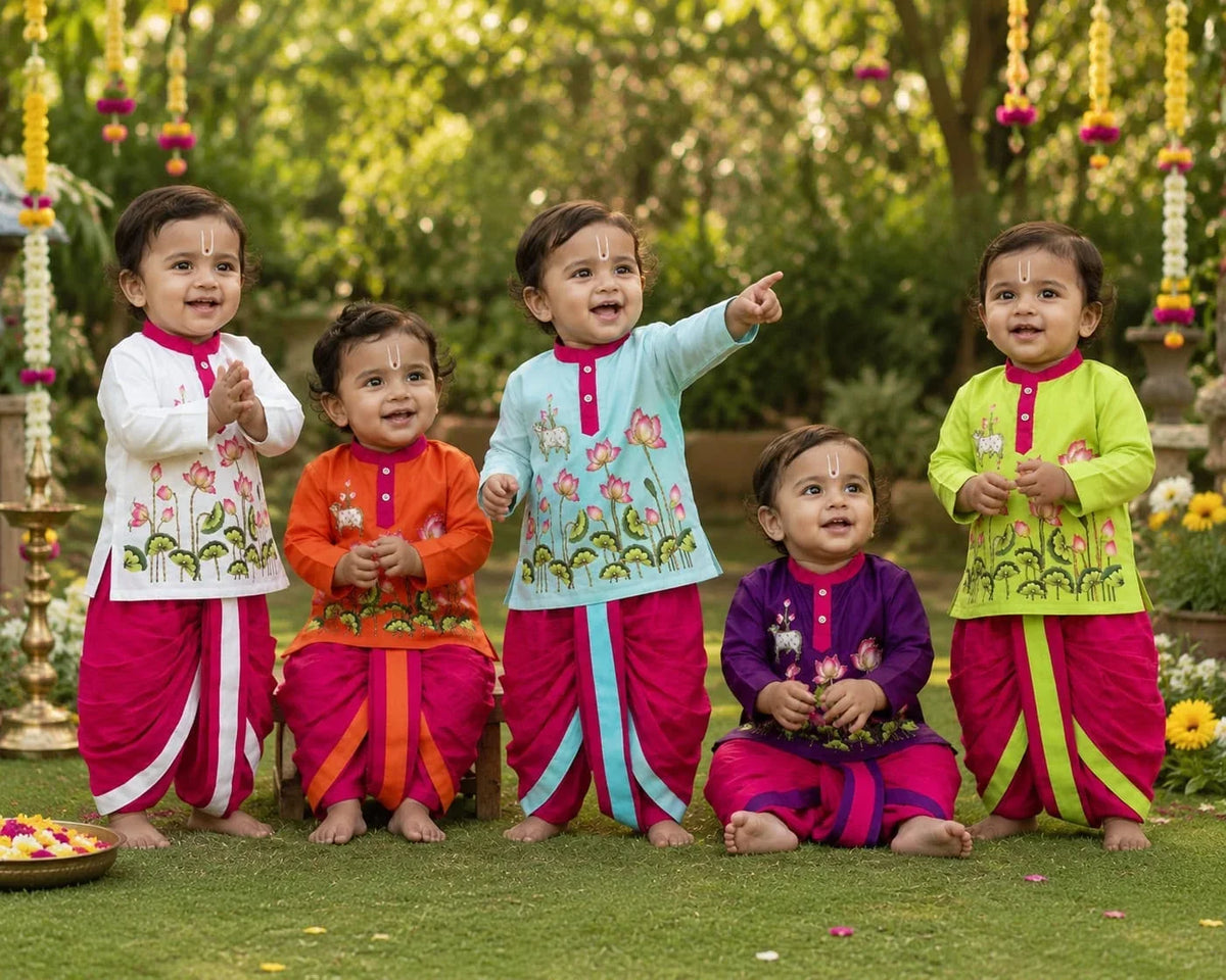 Krishna Kalamkari Kids Dhoti Kurta Set