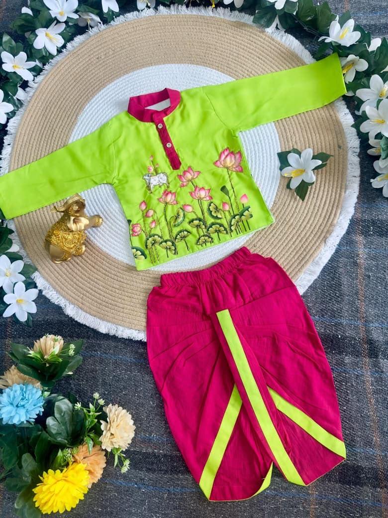 Krishna Kalamkari Kids Dhoti Kurta Set