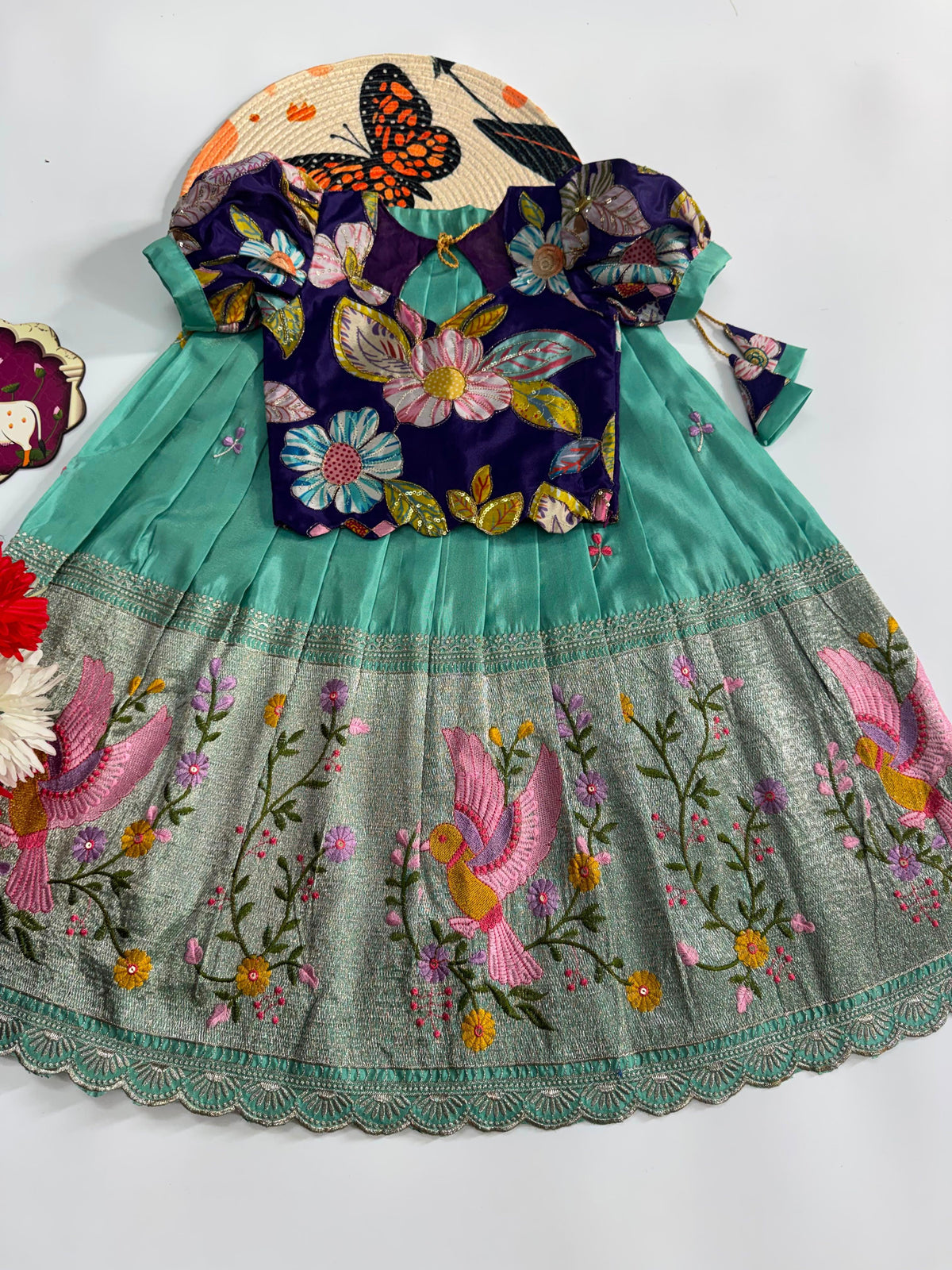Chikitha Embroidered Tissue Kids Lehenga