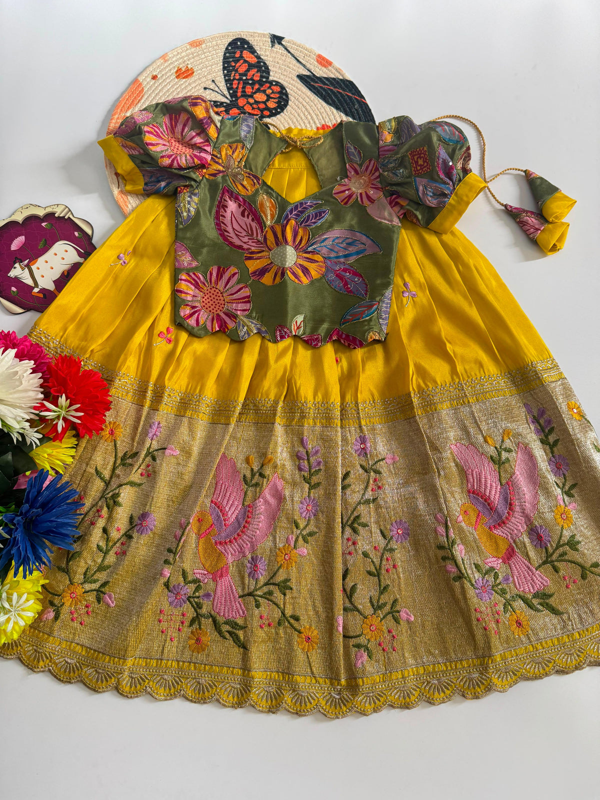 Chikitha Embroidered Tissue Kids Lehenga